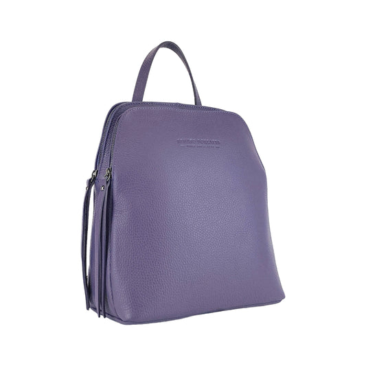 RB1018Y | Genuine Leather Double Compartment Women's Backpack Made in Italy with adjustable shoulder straps. Gunmetal metal accessories - Purple color - Dimensions: 26 x 30 x 14.5 cm